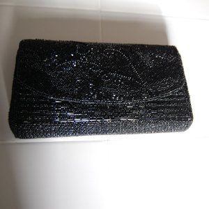 Black Beaded Evening Clutch  No Tag  Hand Held